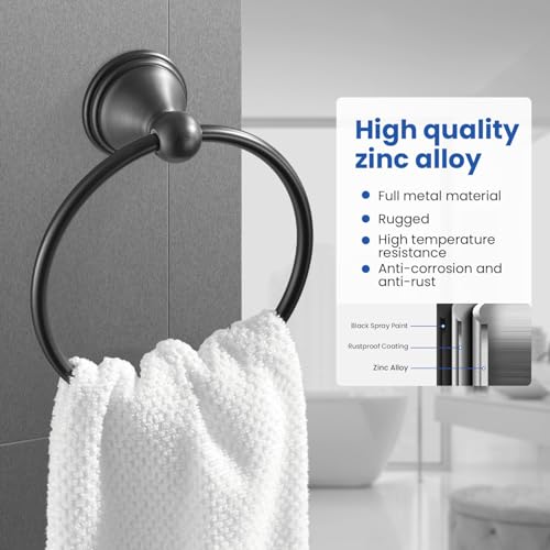 Sagetta Matte Black Towel Ring - 5.5-Inch Wall Mount Holder