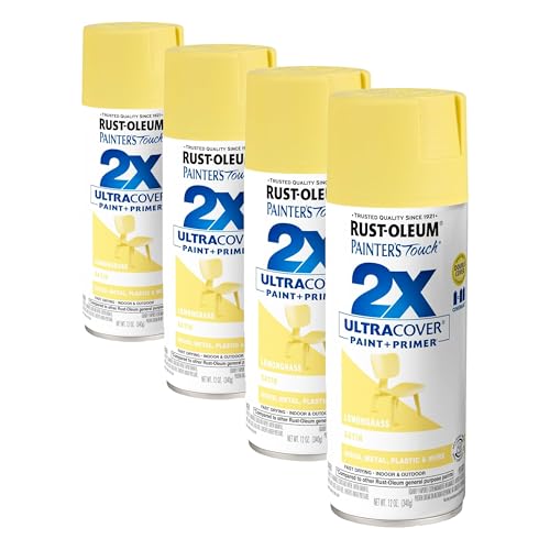 Rust-Oleum Painter's Touch 2X Ultra Cover Spray Paint, Satin Lemon Grass - 12 oz, Pack of 4