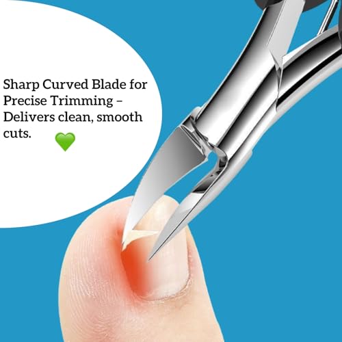 Ingrown Toenail Clippers for Thick Nails - Professional Stainless Steel Trimmer with Curved Blade & Soft Grip