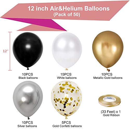 50pcs Black Gold Silver Metallic Confetti Balloons - 12 Inch
