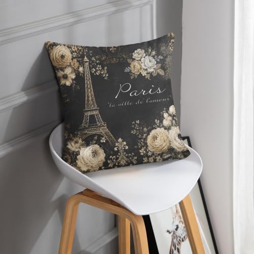 Emvency Eiffel Tower Throw Pillow Cover 20x20 Inch, Soft Velvet Case