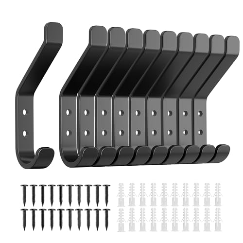 Susswiff 10-Pack Black Coat Hooks - 20LB Capacity Wall Mounted