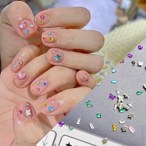 3000Pcs Colorful Nail Rhinestones 3D Heart Star Crystal Gems Flat Back