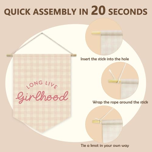 Girlhood Pink Checkered Wall Banner for Toddler Room Decor - 15x11in