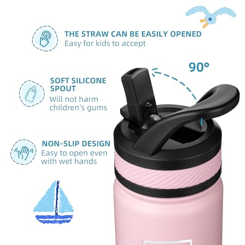 Fanhaw 14 oz Kids Insulated Water Bottle with Straw Lid - Green Blue