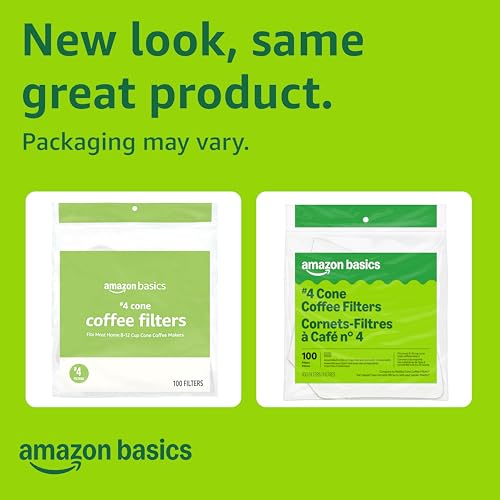 Amazon Basics #4 Cone Coffee Filters - 100 Count for 8-12 Cup Makers