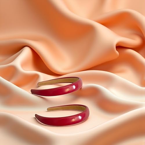 2Pcs Red Patent Leather Headbands Retro Wide Non-Slip Hairbands