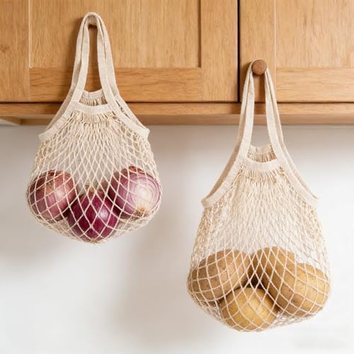 Reusable Mesh Produce Bags - 2 Pack with Cotton Handles