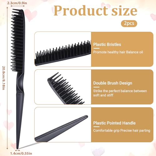 3-Row Rat Tail Styling Comb Set 2 PCS Black Detangling Hair Combs