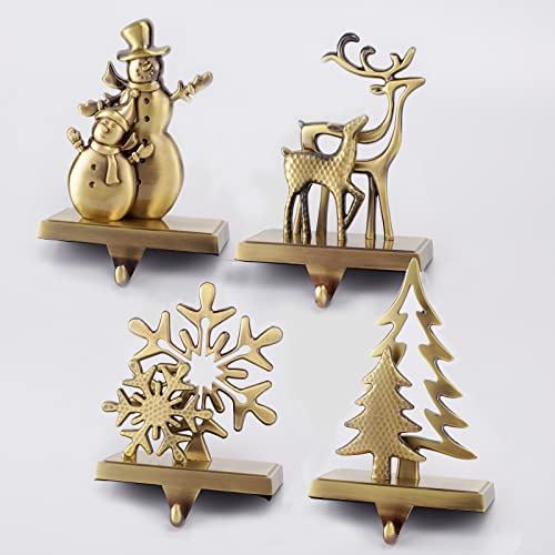 Bronze 4-Pack Christmas Stocking Holders Set - Reindeer Snowflake Snowman Designs
