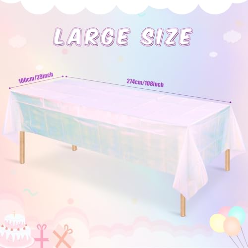 3 Pack Iridescent White Plastic Tablecloths - 40 x 108 Inch Disposable Covers for Parties