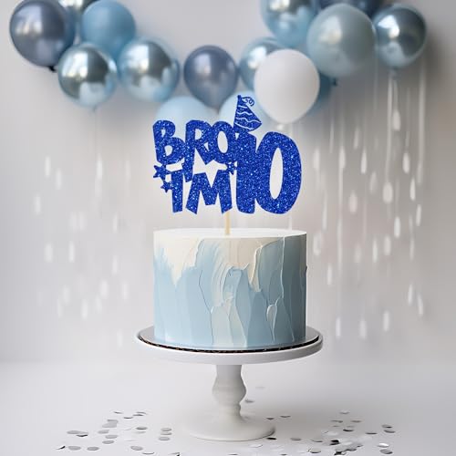 Bro I'm 10 Cake Topper | 10th Birthday Party Decoration | Blue Glitter
