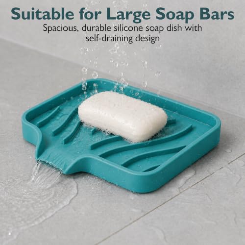 Self Draining Silicone Soap Dish with Drain Spout - Bathroom & Kitchen Sink Organizer