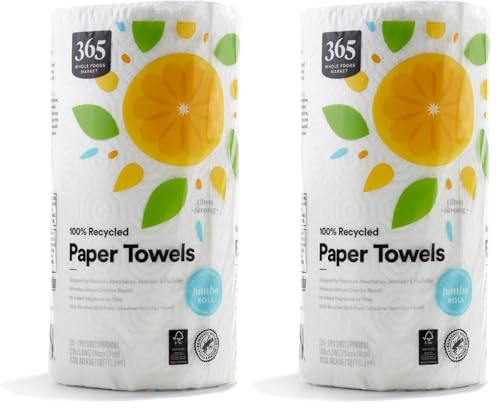 365 Jumbo Paper Towels - 100% Recycled, Ultra-Strong, 135 Sheets