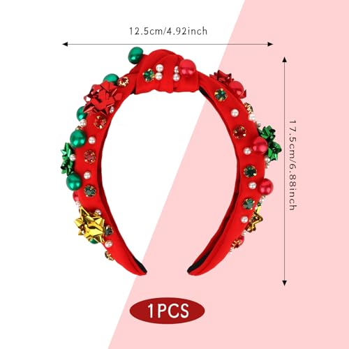GAFATORY Christmas Rhinestone Pearl Headband - Festive Holiday Hair Band
