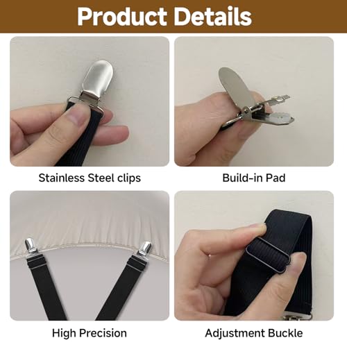 Ryetvok 6-Piece Heavy Duty Adjustable Bed Sheet Holder Clips & Straps