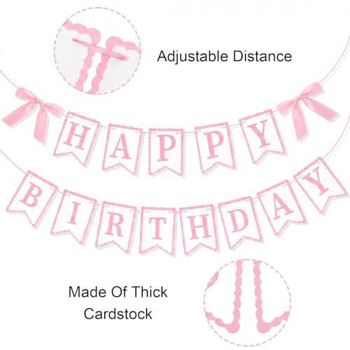 Pink Happy Birthday Banner with Bows | Party Decoration Set