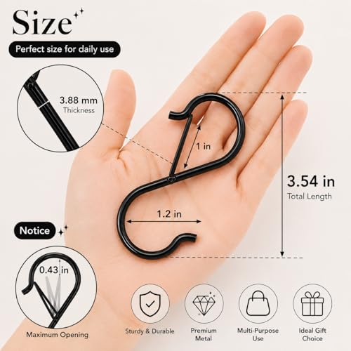 Coieaa Heavy Duty S Hooks with Safety Buckle - 6 Pack, Black Utility Hangers