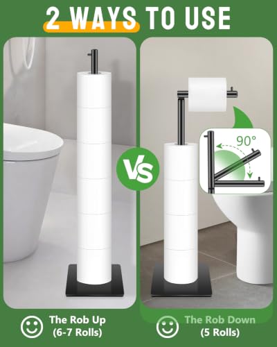 Naturous Free Standing Toilet Paper Holder - Black Metal Bathroom Storage