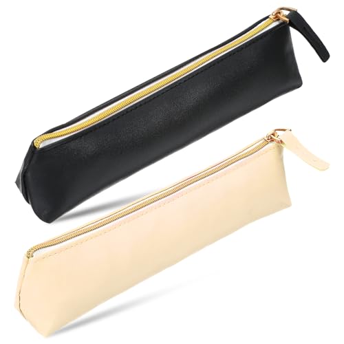 Small PU Leather Makeup Bag for Purse - 2 Pcs Slim Travel Cosmetic Pouch