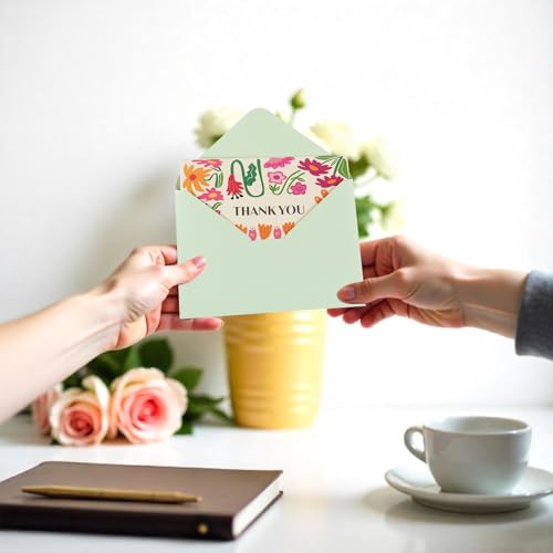Flower Thank You Cards Bulk with Envelopes & Stickers - 24pcs Set