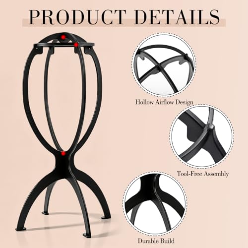 Portable Foldable Wig Stand with Dust Bag 13.8 Inch Black