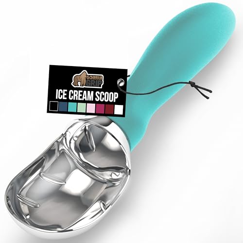 GORILLA GRIP® Heavy Duty Ice Cream Scoop - Turquoise, Ergonomic Design