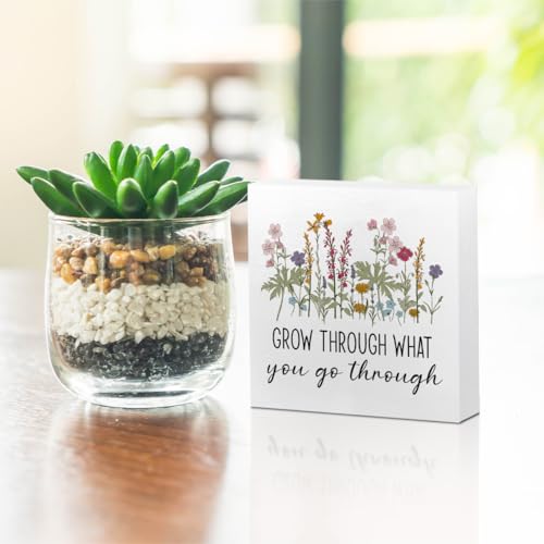 Motivational Wood Box Sign 5x5 Rustic Farmhouse Desk Decor