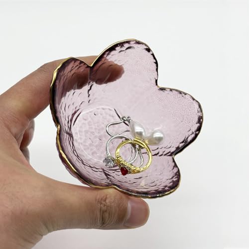 Purple Flower Jewelry Ring Dish - Small Glass Trinket & Soap Holder