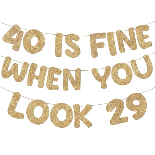 40 Is Fine When You Look 29 Birthday Banner - Glitter Decor