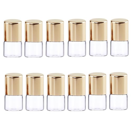 Mozff 1ml Glass Roll On Bottles 12Pcs Refillable Essential Oil Vials Gold