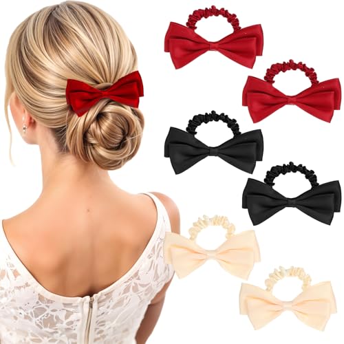 Mabor 6PCS Bow Scrunchies for Women Silk-Like Hair Ties Ponytail Holders