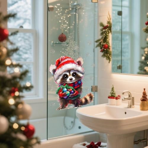 Christmas Window Cling Raccoon & Snowflake Decals - Style24