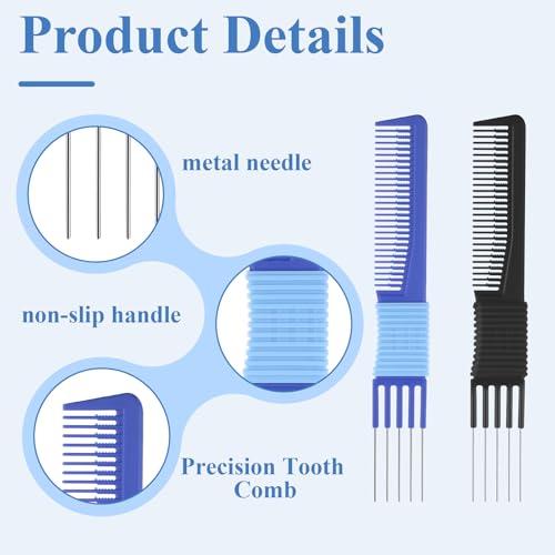 Alrhso 2-Piece Teasing Comb with Metal Pick for Hair Volume and Styling