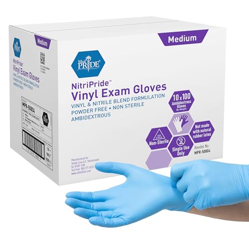 MED PRIDE Nitrile/Vinyl Blend Exam Gloves, Powder-Free, Medium, 1000-Count