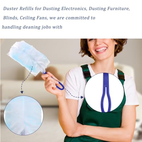 Hlmsyurx Blue 21 Pack Duster Refills Compatible with Swiffer - Heavy Duty Multi-Surface Dusters & Extra Handle