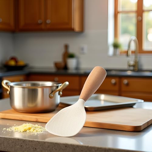 Cauaoa Heat Resistant Beige Silicone Rice Spoon - Standing Design