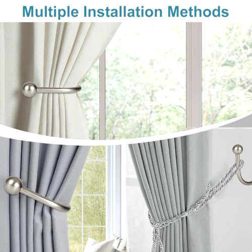Satin Nickel Curtain Holdbacks 2 Pcs Wall-Mounted Metal Tiebacks for Drapery & Window Decor
