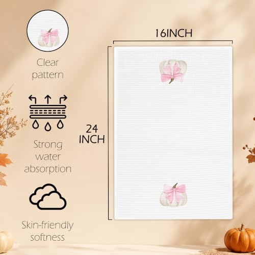 Pink Coquette Bow Pumpkin Kitchen Towel - Color 6, 16x24 Inch Fall Hand Towel