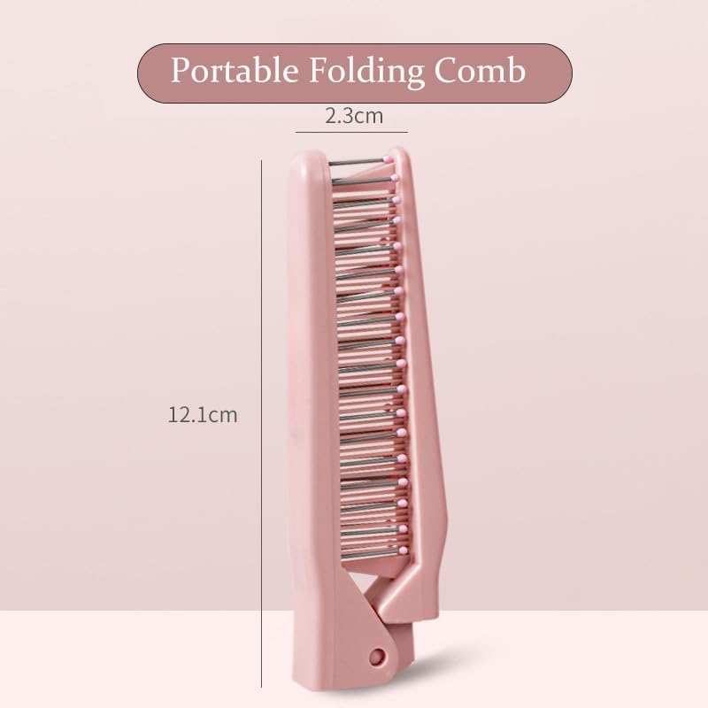 DreamAug Folding Pocket Comb - Pink Travel Hair Comb for Women