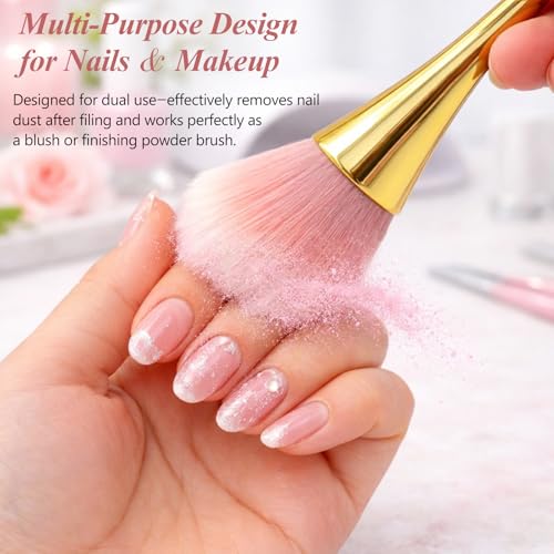 2-Piece Gold and Black Acrylic Nail Dust Brush Soft Powder Brush