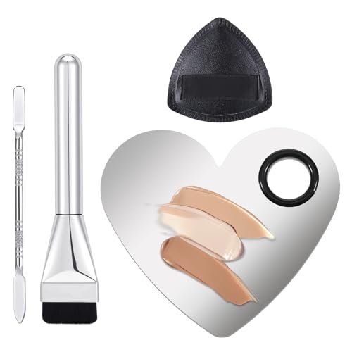 Makeup Mixing Palette Set with Foundation Brush and Spatula Stainless Steel