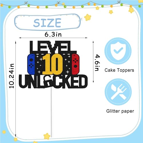 Level 10 Unlocked Cake Topper Black Glitter Video Gamer Birthday Party