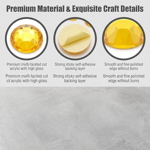 UPSTORE 91Pcs Self Adhesive Rhinestone Gems Stickers - Yellow Craft Crystals