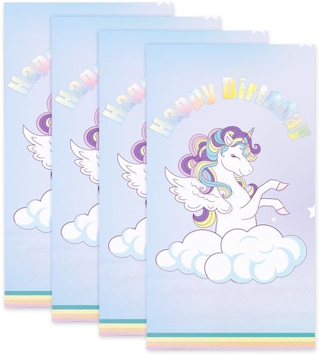 WRAPAHOLIC 50 Pcs Unicorn Birthday Napkins 3-Ply Disposable Hand Towels