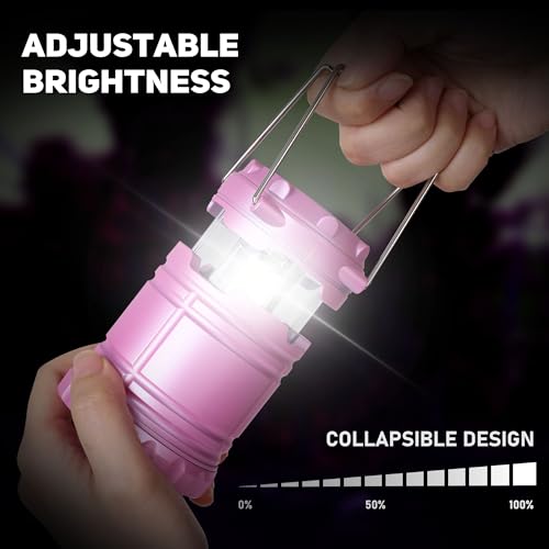 2-Pack Mini LED Camping Lanterns, Portable Camping Lights, Outdoor Tent Lights, Essential Emergency Lights for Power Outages, Hiking, Survival Kit for Hurricane, Pink