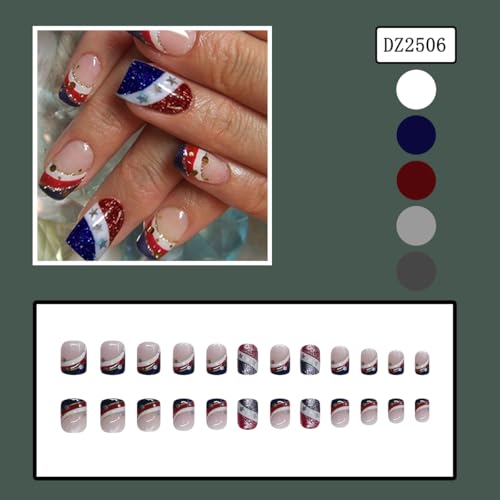 Independence Day Short Square Press on Nails Patriotic False Nails