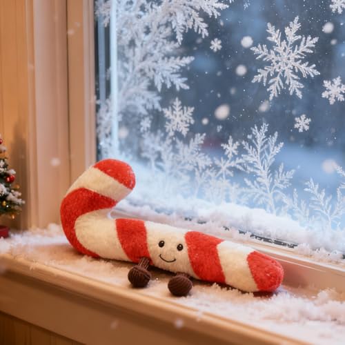 Candy Cane Plush Pillow - Soft Christmas Holiday Decorative Throw Cushion