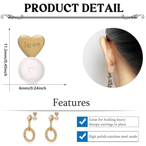 Silicone Earring Lifters for Droopy Ears and Heavy Earrings White Gold