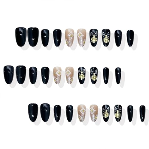 Christmas Press on Nails Medium Almond Fake Nails Glitter French Tip